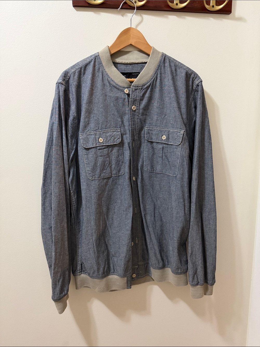Topman Blue Bomber Jacket with Cream Rib Trim Size XL